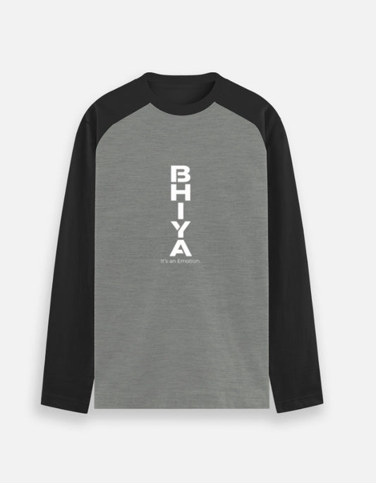 Inksara Bhiya It's An Emotion Unisex Raglan T-Shirt with contrast sleeves, premium minimalist Indori slang typography, authentic streetwear from Indore.