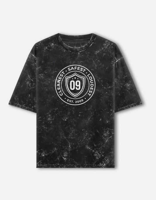 Inksara Cleanest Safest Loudest 09 Unisex Acid Washed Oversized Tee, vintage grey mineral wash streetwear with premium Indore pride typography, 7-star city edition."