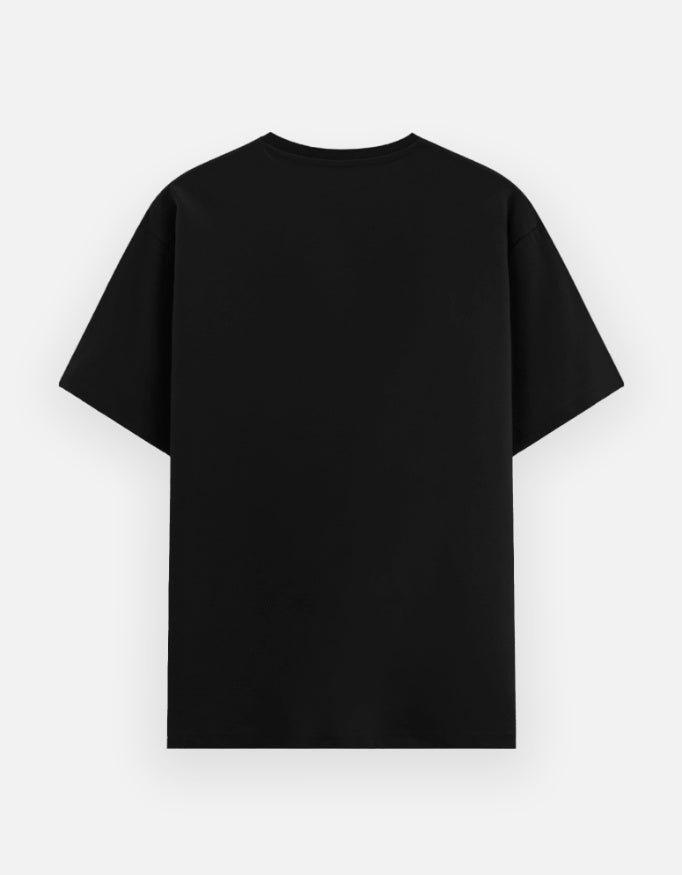 Inksara premium black oversized t-shirt featuring white Bhiya Ra box logo design, Indori slang streetwear fashion for men and women.