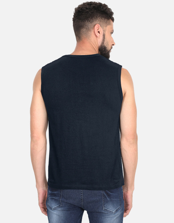 Inksara Indori Authentic Men's Sleeveless T-Shirt with minimalist 'Ek Number' slang print, premium cotton muscle tee for gym and summer wear in Indore.