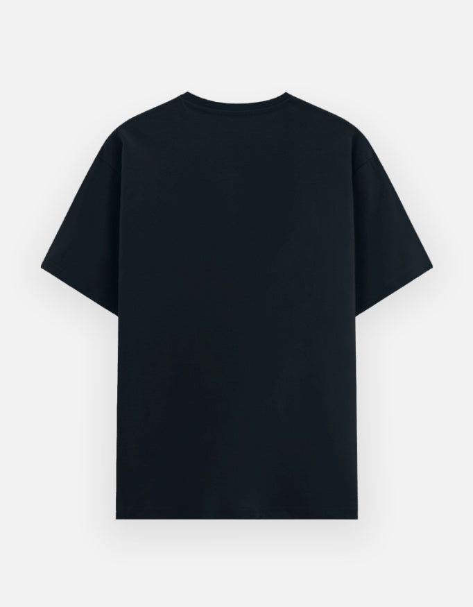Inksara premium black oversized t-shirt featuring white Bhiya Ra box logo design, Indori slang streetwear fashion for men and women.
