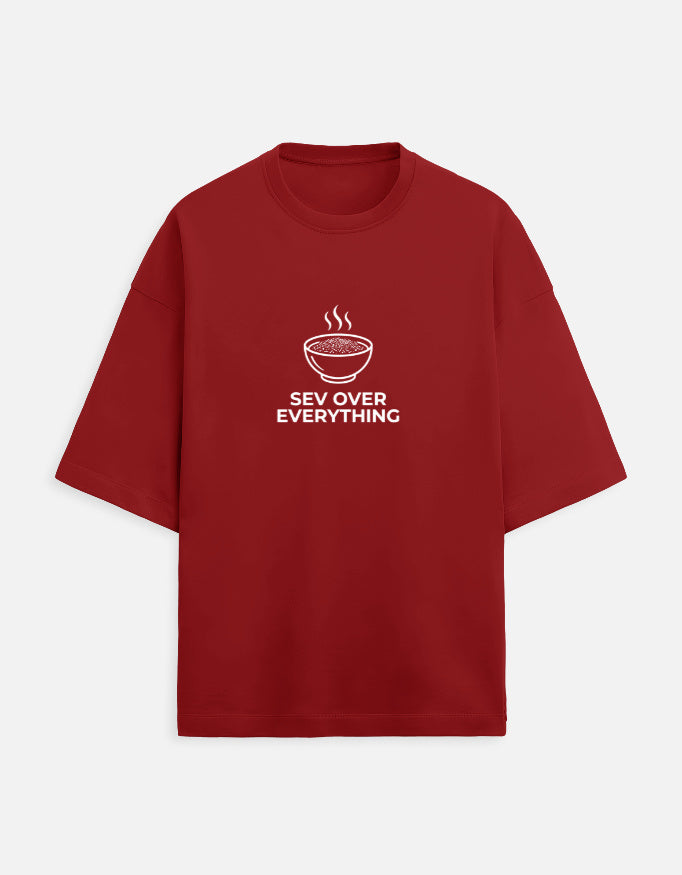 Inksara Sev Over Everything Unisex Terry Oversized Tee, premium heavyweight French Terry streetwear with minimalist Indori food culture typography, Indore 09 edition.