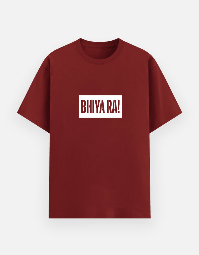 Inksara premium black oversized t-shirt featuring white Bhiya Ra box logo design, Indori slang streetwear fashion for men and women.