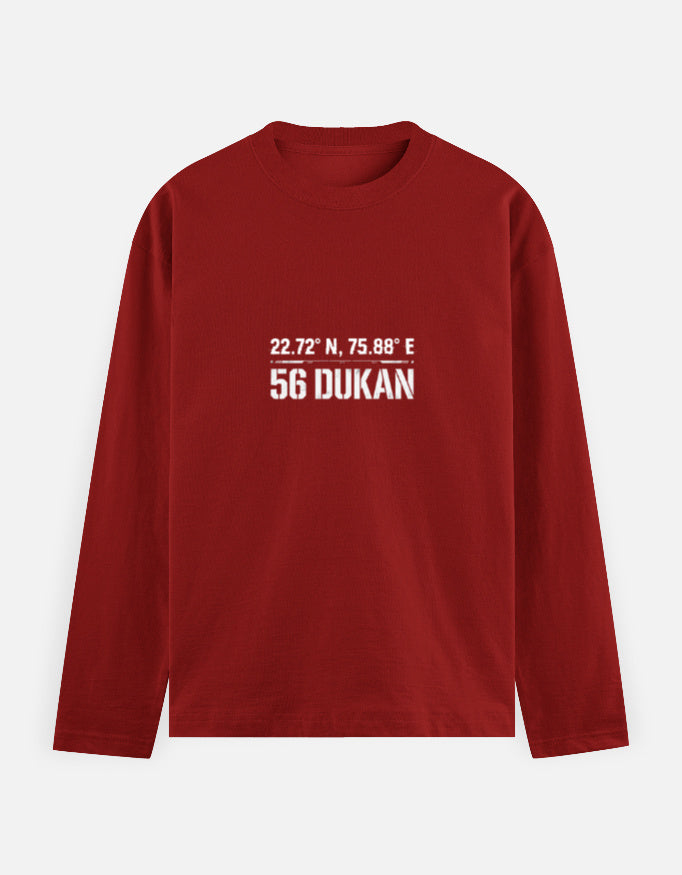 Inksara tactical streetwear tee with 56 Dukan Indore geographical coordinates, technical design for Indori food enthusiasts.