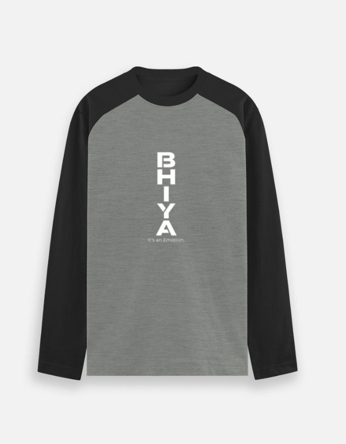 Inksara Bhiya It's An Emotion Unisex Raglan T-Shirt with contrast sleeves, premium minimalist Indori slang typography, authentic streetwear from Indore.
