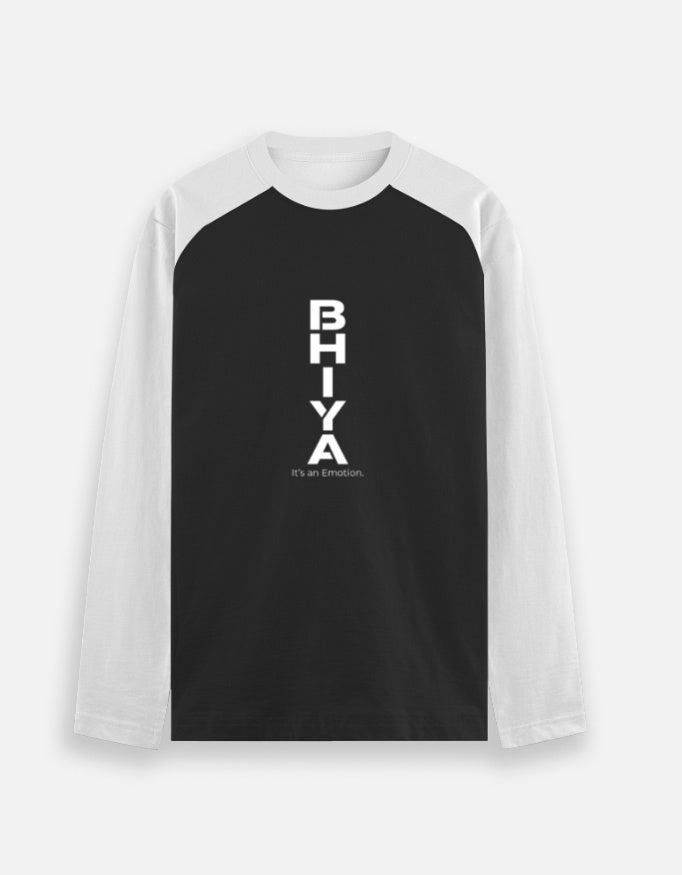 Inksara Bhiya It's An Emotion Unisex Raglan T-Shirt with contrast sleeves, premium minimalist Indori slang typography, authentic streetwear from Indore.