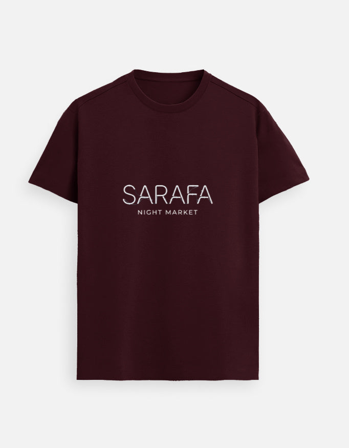 Inksara Sarafa Night Market premium Unisex Supima T-shirt, luxury streetwear featuring minimalist midnight food culture typography, high-end Indori fashion in soft-touch cotton.