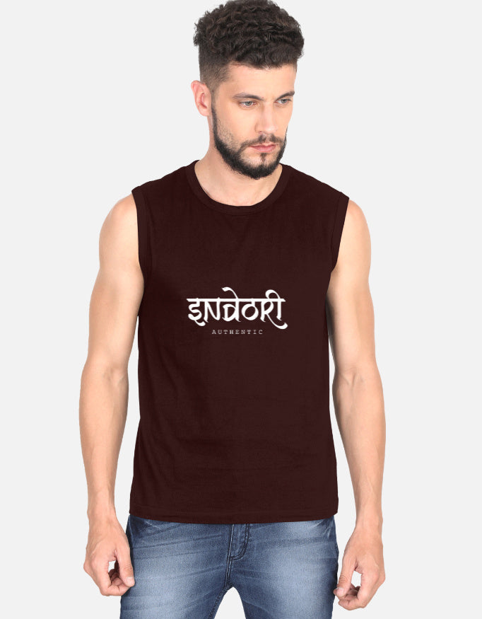 Inksara Indori Authentic Men's Sleeveless T-Shirt with minimalist 'Ek Number' slang print, premium cotton muscle tee for gym and summer wear in Indore.