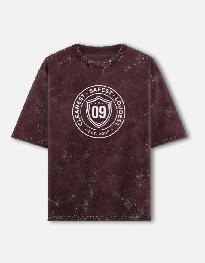 Inksara Cleanest Safest Loudest 09 Unisex Acid Washed Oversized Tee, vintage grey mineral wash streetwear with premium Indore pride typography, 7-star city edition."