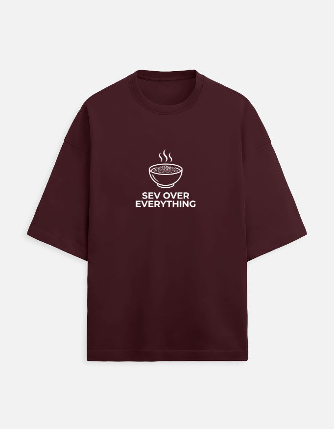 Inksara Sev Over Everything Unisex Terry Oversized Tee, premium heavyweight French Terry streetwear with minimalist Indori food culture typography, Indore 09 edition.