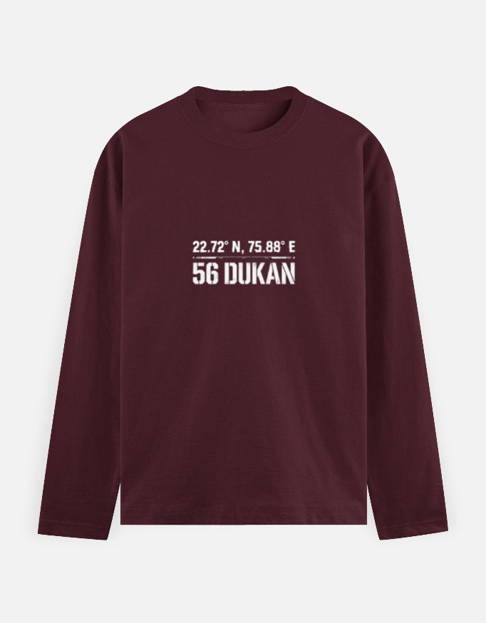 Inksara tactical streetwear tee with 56 Dukan Indore geographical coordinates, technical design for Indori food enthusiasts.