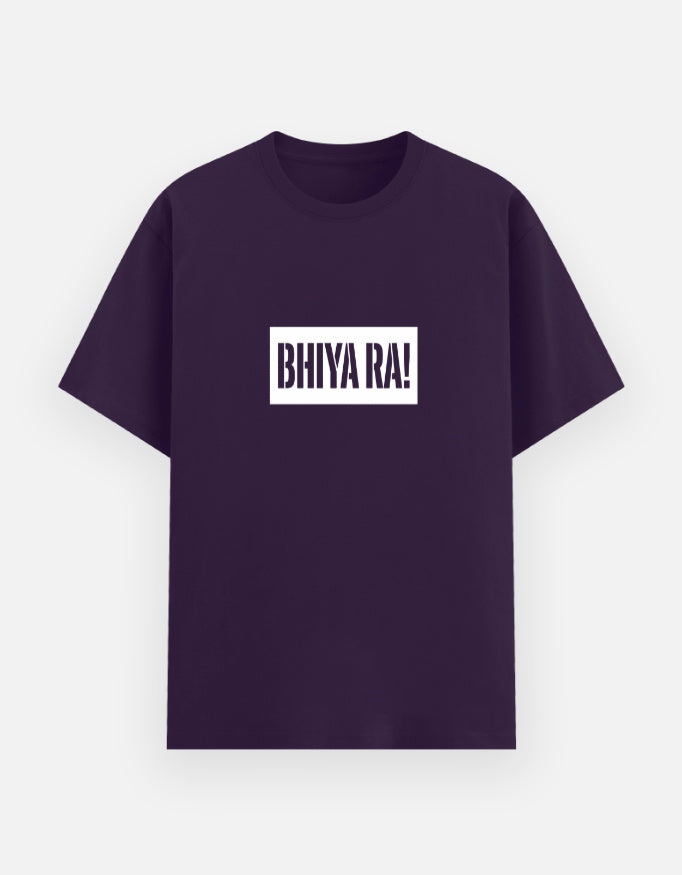 Inksara premium black oversized t-shirt featuring white Bhiya Ra box logo design, Indori slang streetwear fashion for men and women.