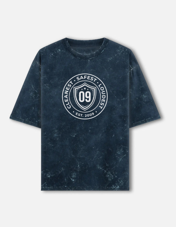Inksara Cleanest Safest Loudest 09 Unisex Acid Washed Oversized Tee, vintage grey mineral wash streetwear with premium Indore pride typography, 7-star city edition."
