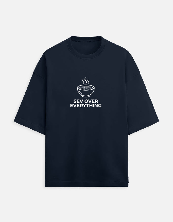 Inksara Sev Over Everything Unisex Terry Oversized Tee, premium heavyweight French Terry streetwear with minimalist Indori food culture typography, Indore 09 edition.