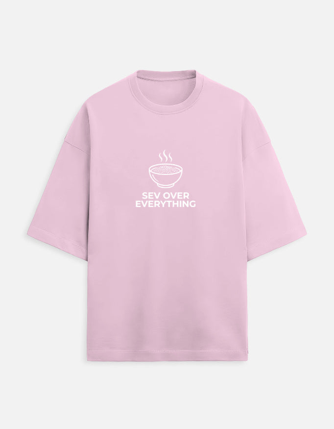 Inksara Sev Over Everything Unisex Terry Oversized Tee, premium heavyweight French Terry streetwear with minimalist Indori food culture typography, Indore 09 edition.