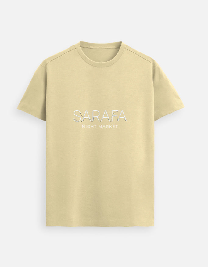 Inksara Sarafa Night Market premium Unisex Supima T-shirt, luxury streetwear featuring minimalist midnight food culture typography, high-end Indori fashion in soft-touch cotton.