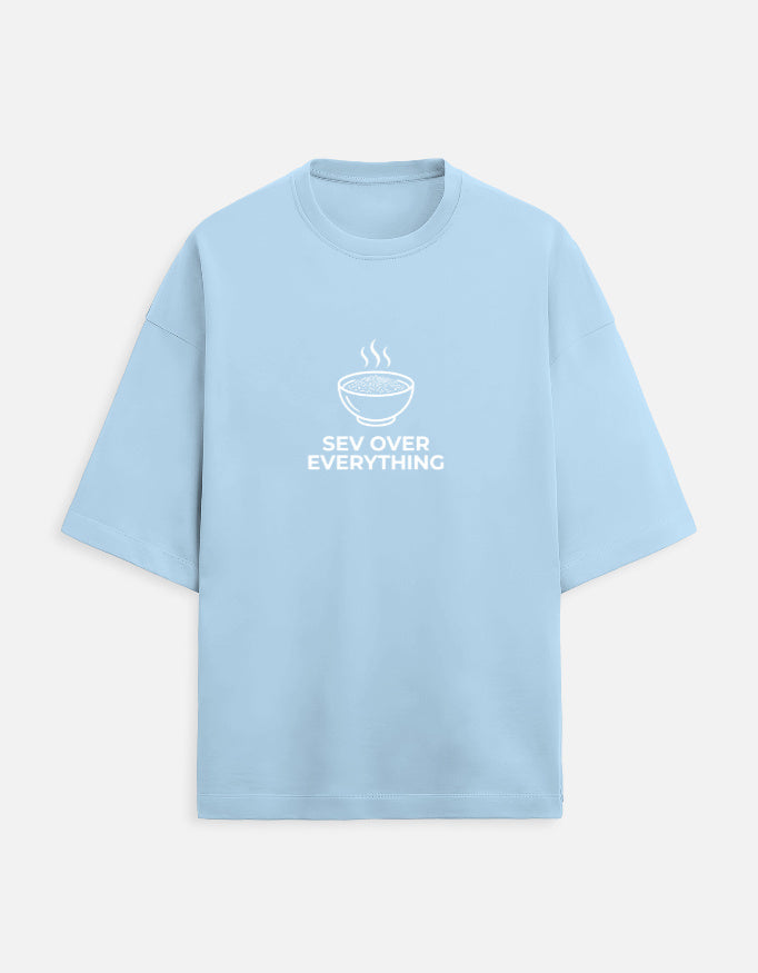 Inksara Sev Over Everything Unisex Terry Oversized Tee, premium heavyweight French Terry streetwear with minimalist Indori food culture typography, Indore 09 edition.