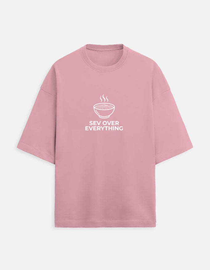 Inksara Sev Over Everything Unisex Terry Oversized Tee, premium heavyweight French Terry streetwear with minimalist Indori food culture typography, Indore 09 edition.