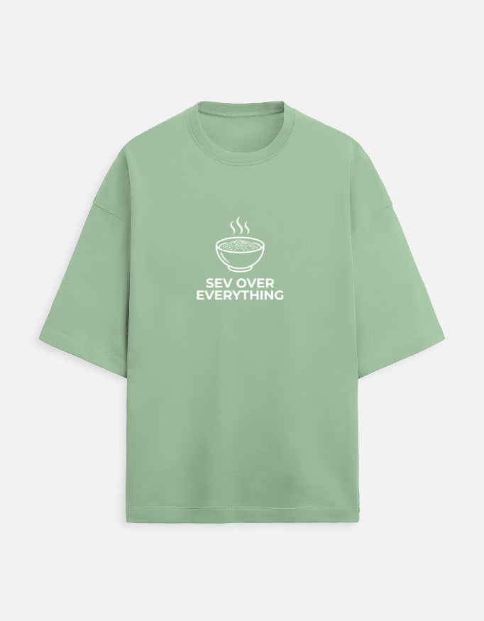Inksara Sev Over Everything Unisex Terry Oversized Tee, premium heavyweight French Terry streetwear with minimalist Indori food culture typography, Indore 09 edition.