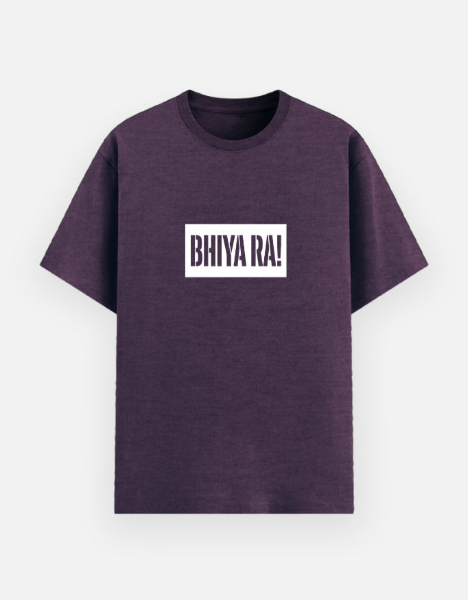 Inksara premium black oversized t-shirt featuring white Bhiya Ra box logo design, Indori slang streetwear fashion for men and women.