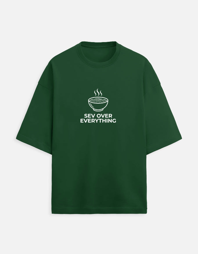 Inksara Sev Over Everything Unisex Terry Oversized Tee, premium heavyweight French Terry streetwear with minimalist Indori food culture typography, Indore 09 edition.