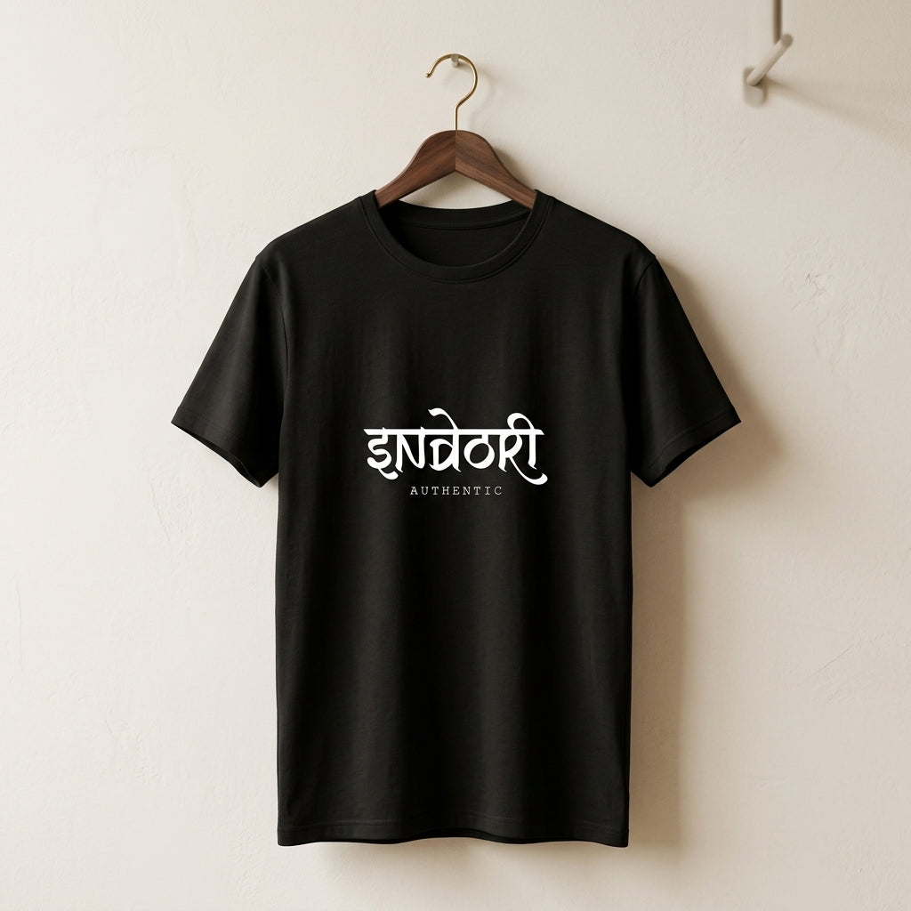 Inksara Indori Authentic premium Unisex Supima cotton T-shirt featuring minimalist Indori slang typography, luxury streetwear made in Indore
